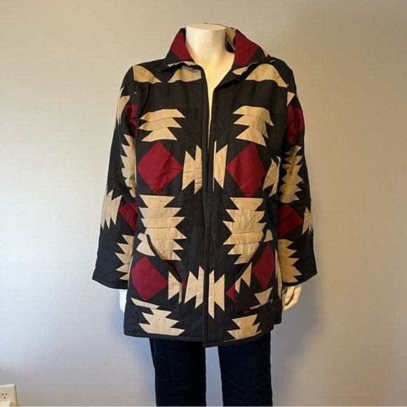 Hand Crafted Lightweight Patchwork Spring Jacket in Black Maroon Color One Size - Picture 1 of 9